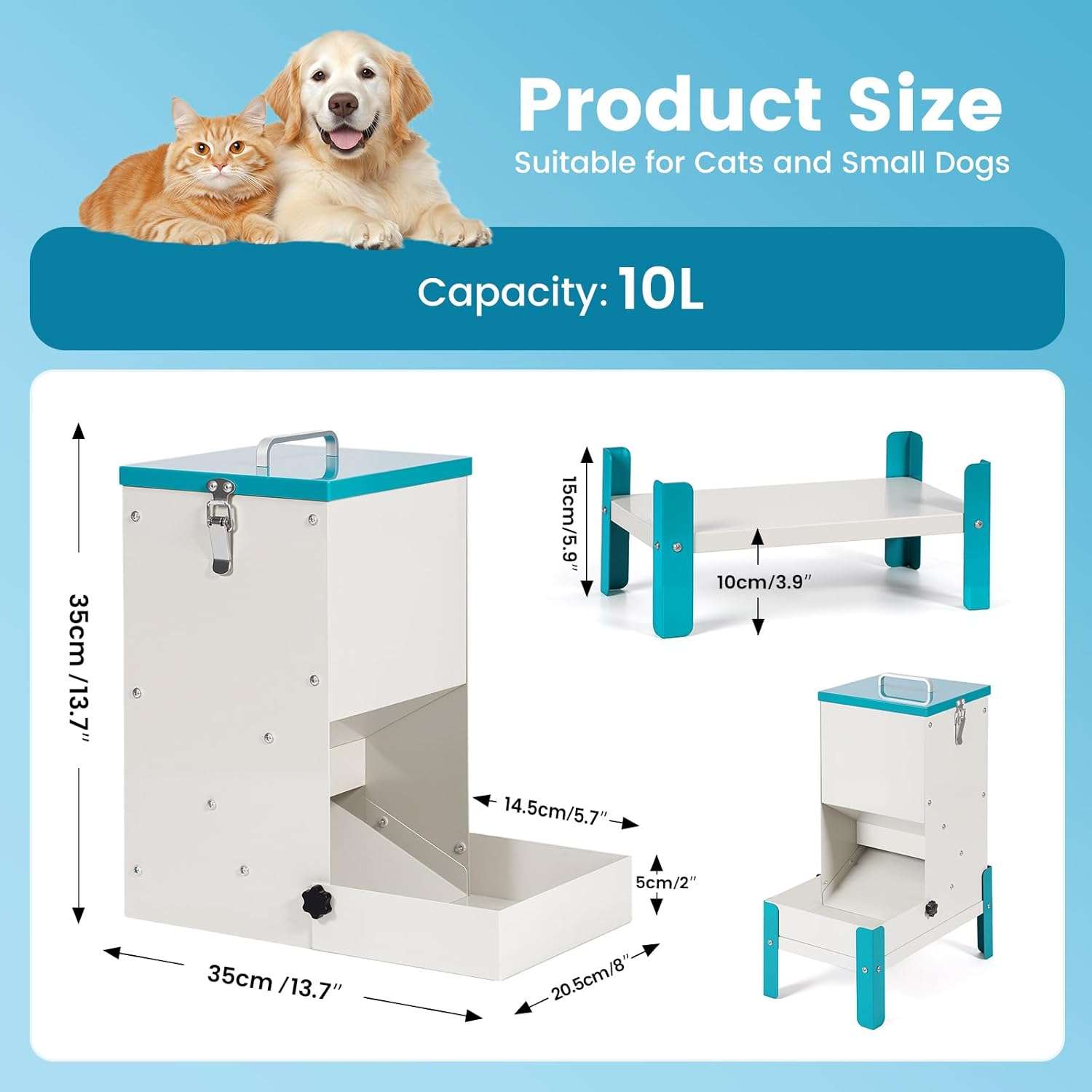 Comedero automatico por gravedad de 5 kilos y 35 por 20 por 35 centimetros para perros y gatos