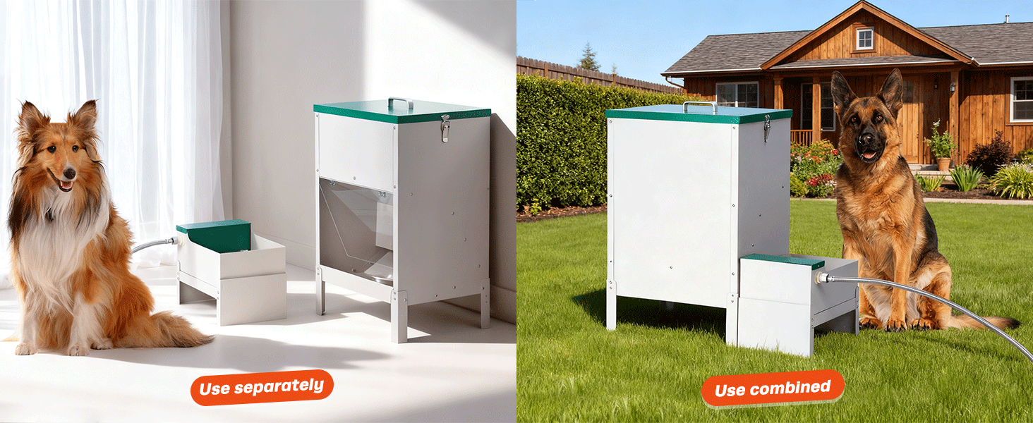 Comedero y bebedero automatico doble de metal con capacidad de 17 kilos de comida y 6 litros de agua para perros grandes en exterior