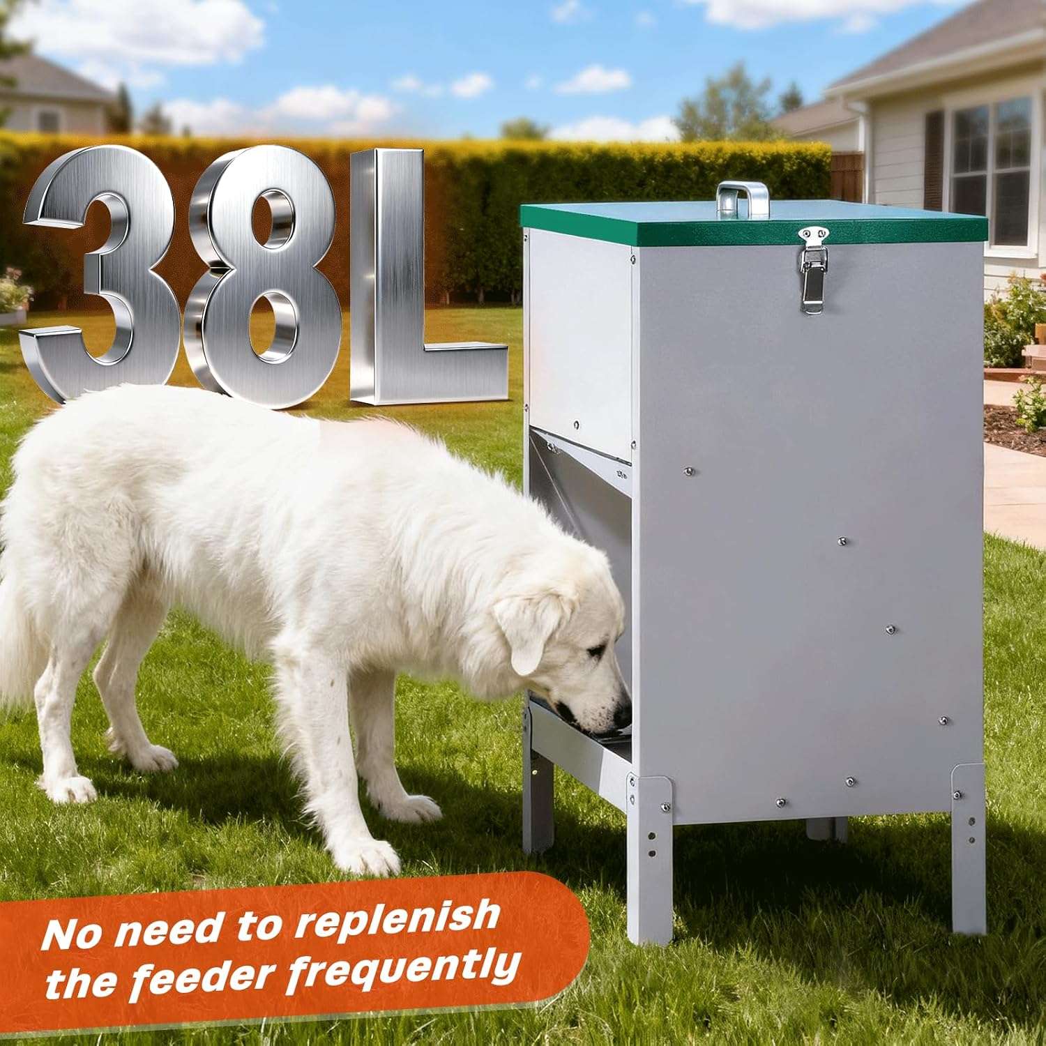 Comedero y Bebedero Automático 17 Kilos Comida y 6 Litros Agua para Perros Grandes en Exterior - Imagen 6