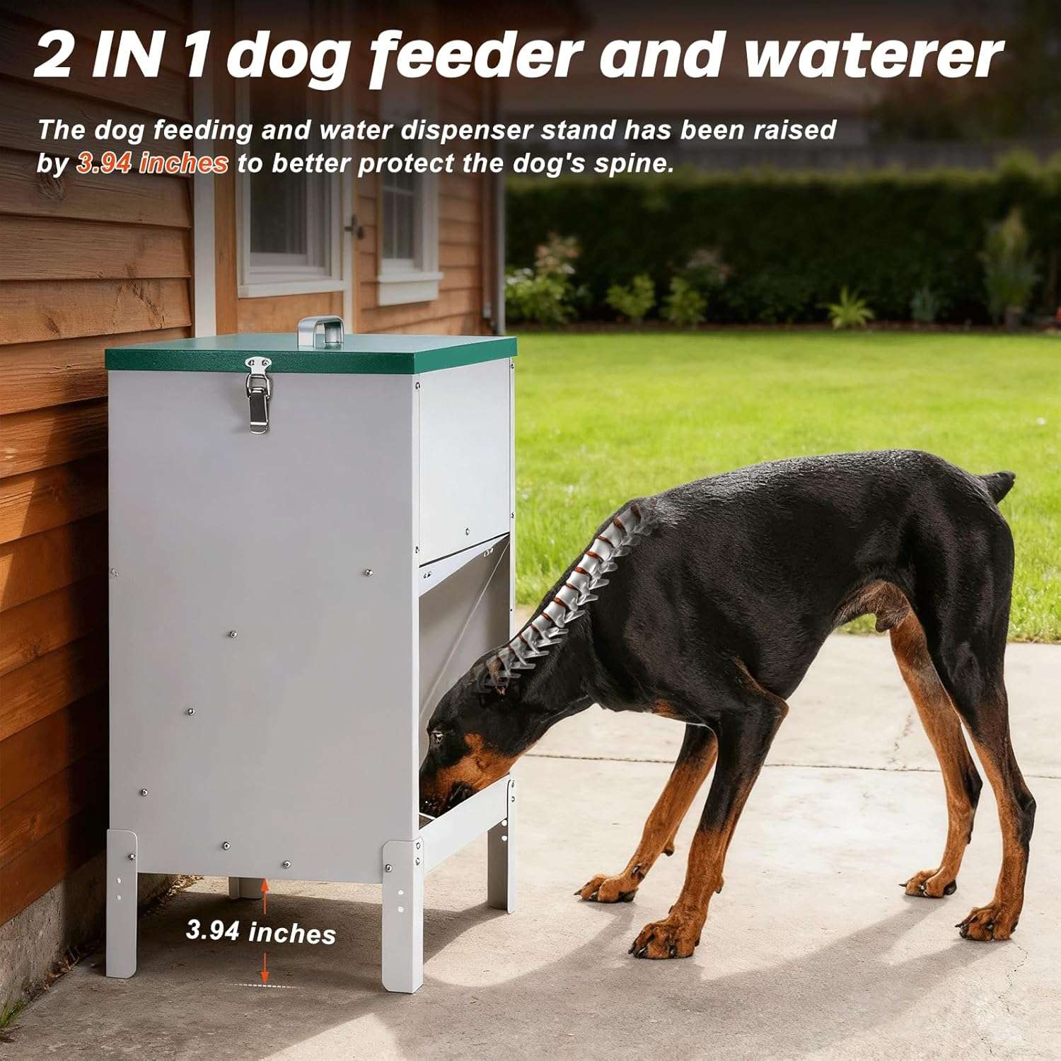 Comedero y bebedero automatico doble de metal con capacidad de 17 kilos de comida y 6 litros de agua para perros grandes en exterior