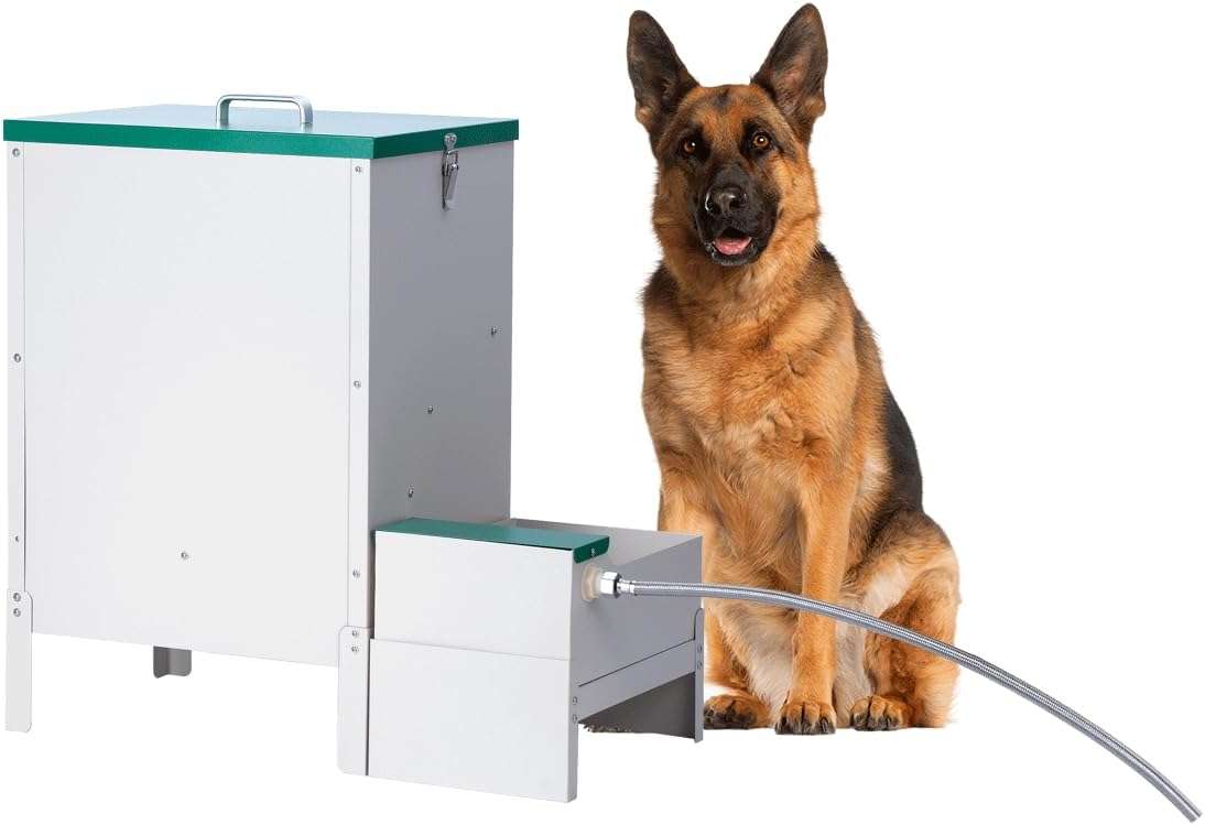 Comedero y bebedero automatico doble de metal con capacidad de 17 kilos de comida y 6 litros de agua para perros grandes en exterior