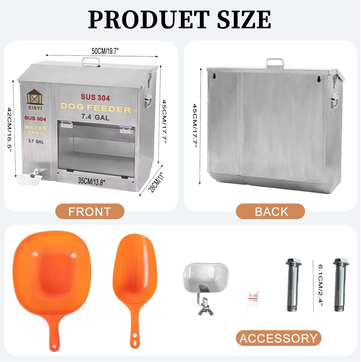 Comedero y Bebedero Automático Gravedad 2 en 1 para Perros - Acero Inoxidable 11 Kilos 14 Litros 50x45 cm - Imagen 7