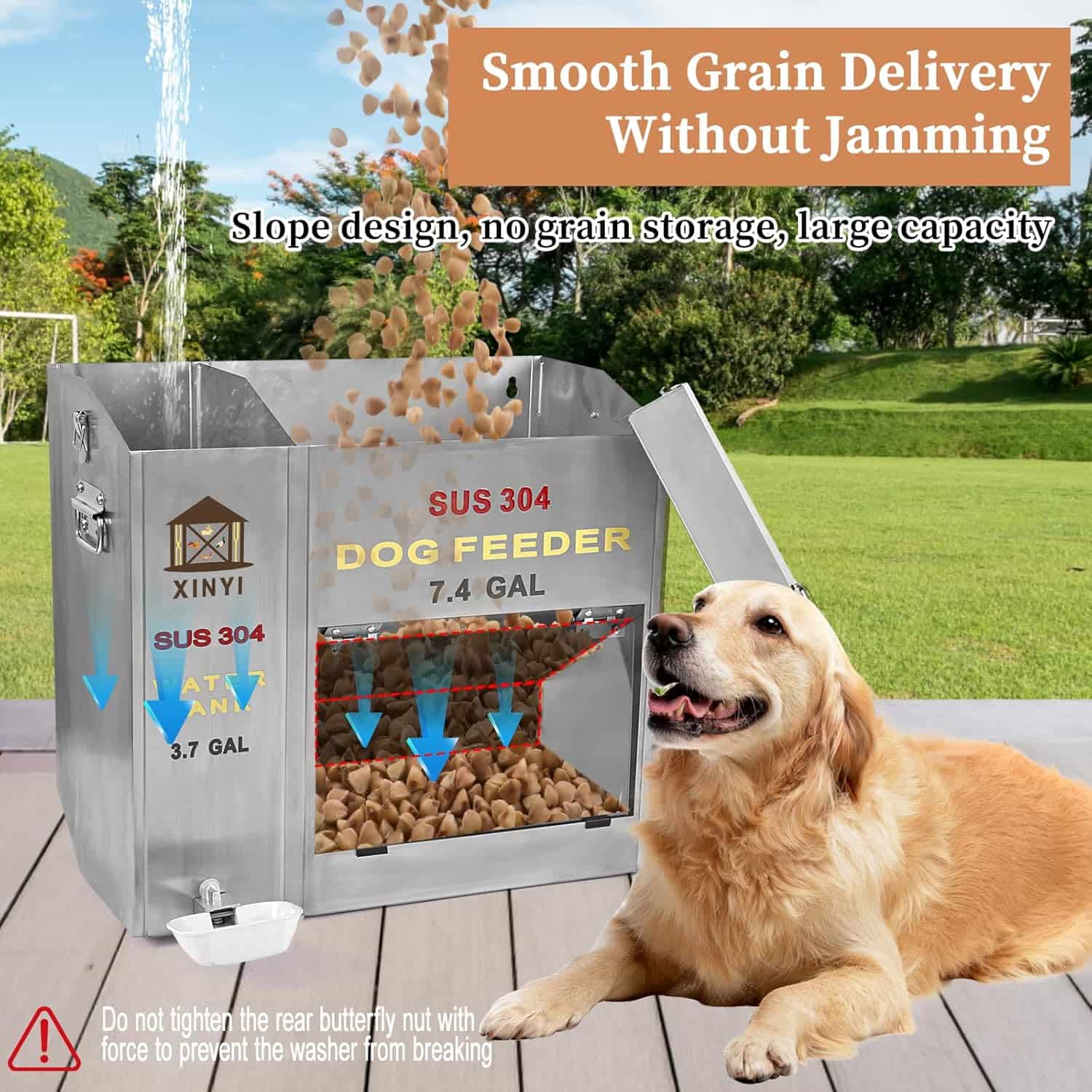 Comedero y Bebedero Automático Gravedad 2 en 1 para Perros - Acero Inoxidable 11 Kilos 14 Litros 50x45 cm - Imagen 3