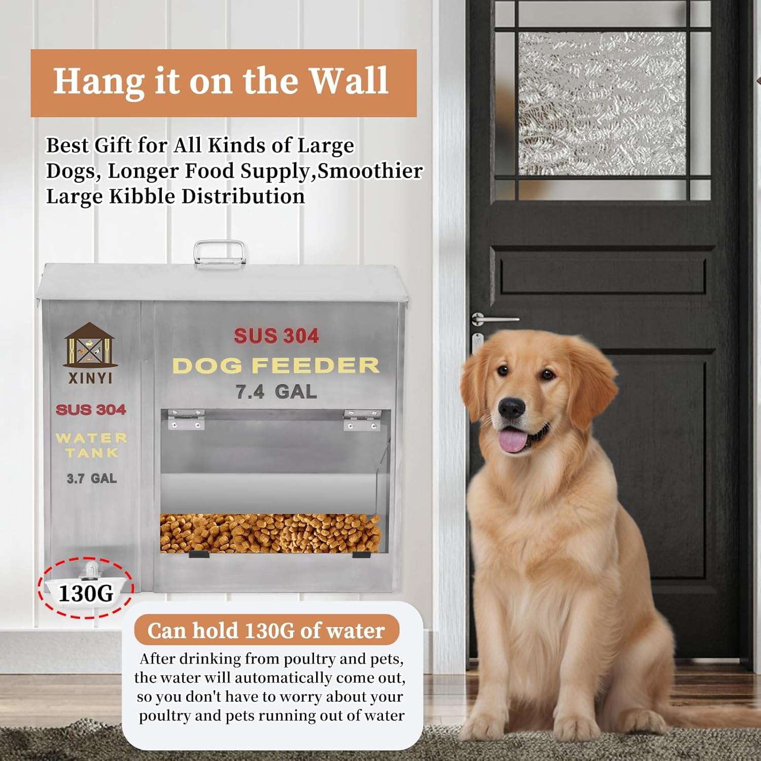Comedero y Bebedero Automático Gravedad 2 en 1 para Perros - Acero Inoxidable 11 Kilos 14 Litros 50x45 cm - Imagen 5