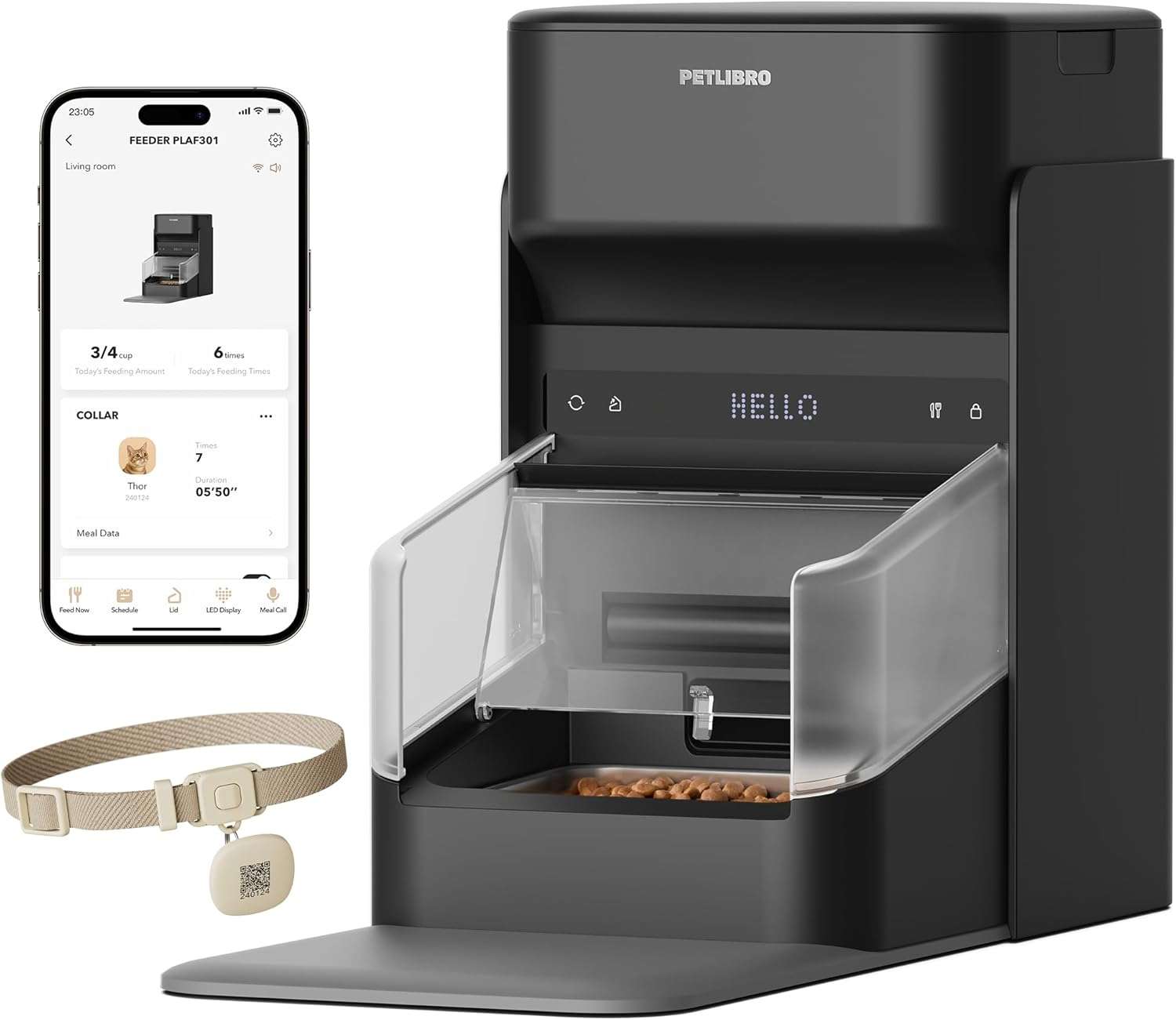 Comedero automatico inteligente con sensor de collar RFID de 1.5 kilos para evitar el robo de comida entre gatos y perros.