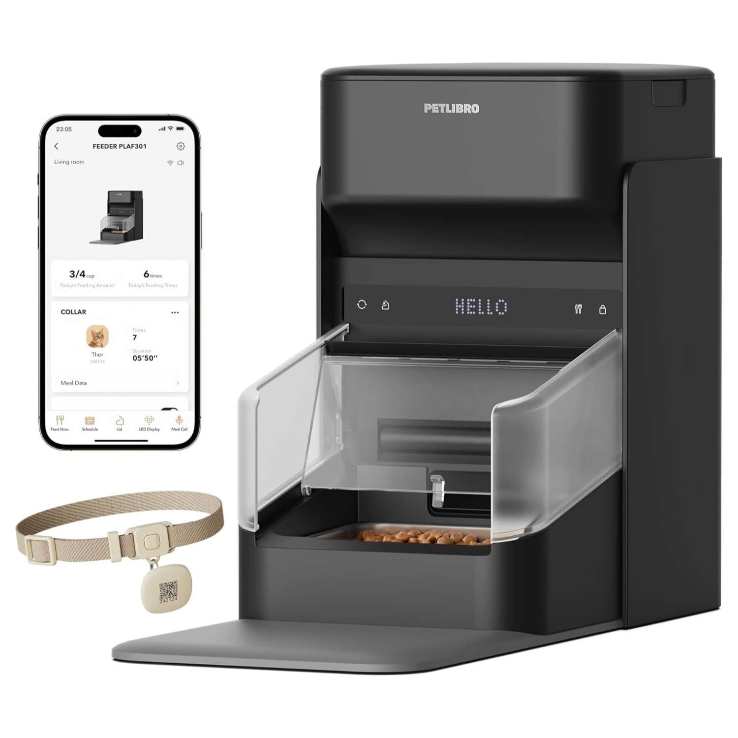 Comedero automatico inteligente con sensor de collar RFID de 1.5 kilos para evitar el robo de comida entre gatos y perros.