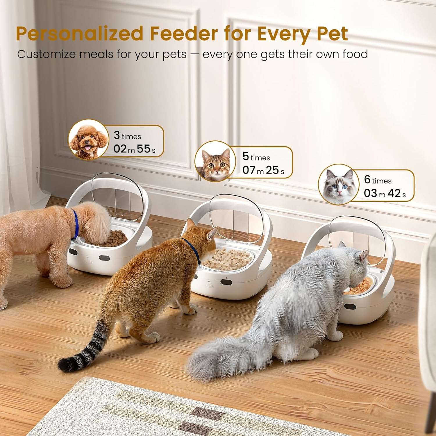 Comedero automatico selectivo con sensor de collar y compartimento de hielo para comida humeda de mascotas