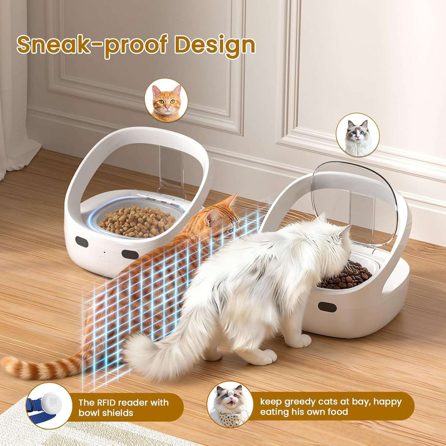 Comedero automatico selectivo con sensor de collar y compartimento de hielo para comida humeda de mascotas