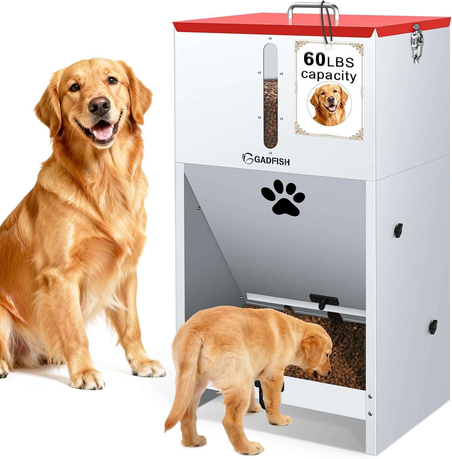 Comedero automatico de acero de 27 kilos con cerradura y ventana transparente para perros grandes en exterior