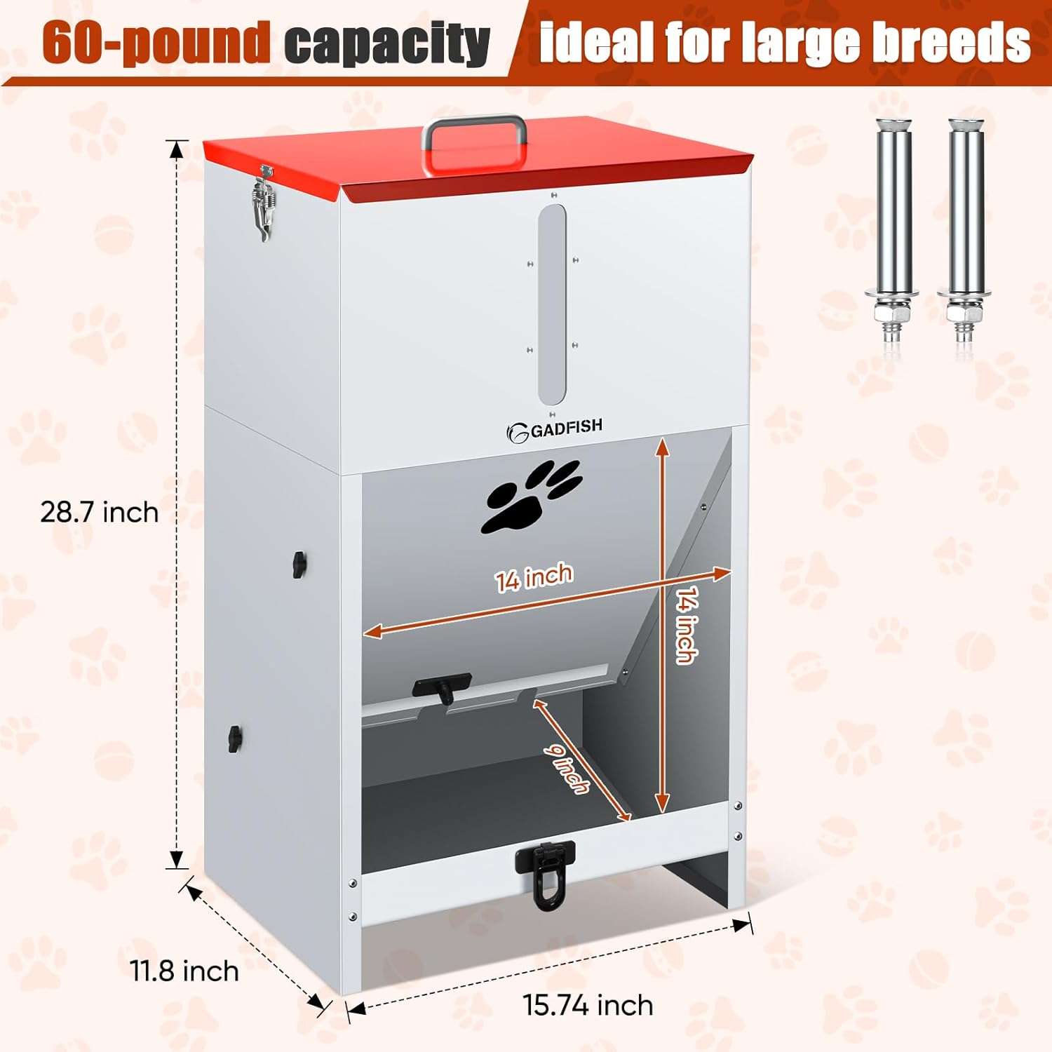 Comedero automatico de acero de 27 kilos con cerradura y ventana transparente para perros grandes en exterior