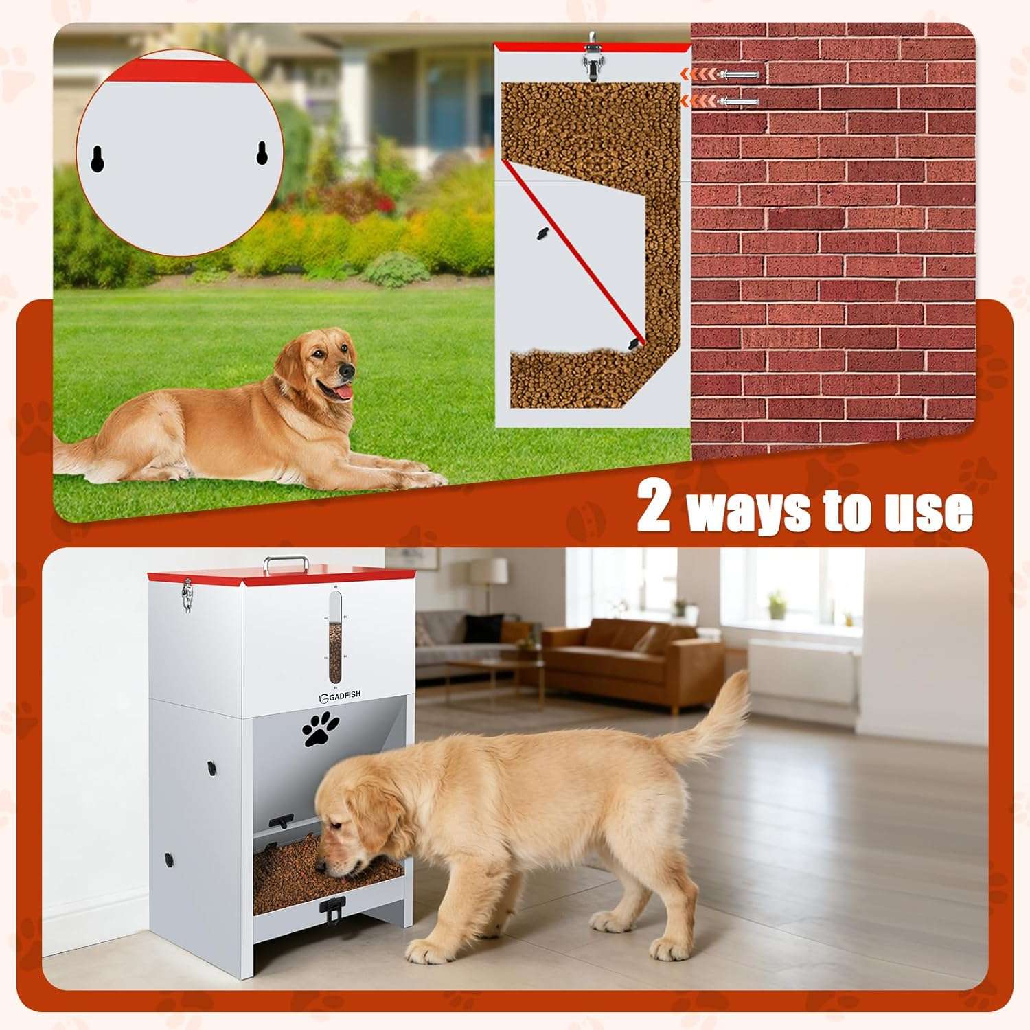 Comedero automatico de acero de 27 kilos con cerradura y ventana transparente para perros grandes en exterior