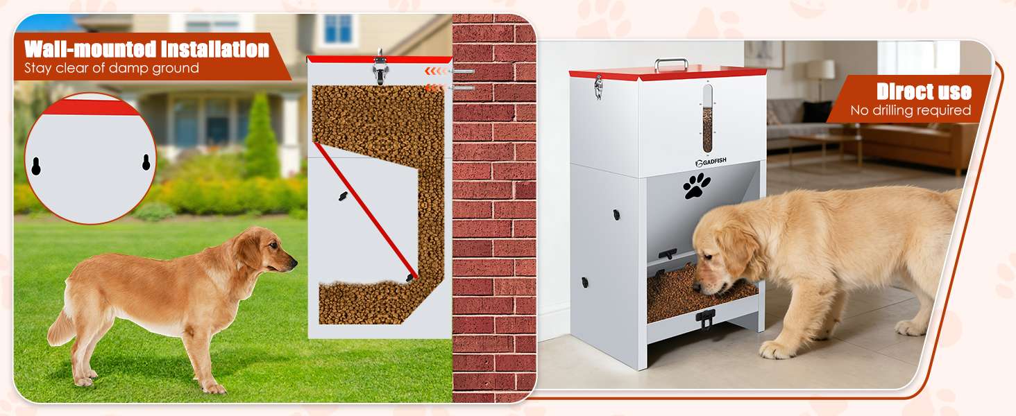 Comedero automatico de acero de 27 kilos con cerradura y ventana transparente para perros grandes en exterior