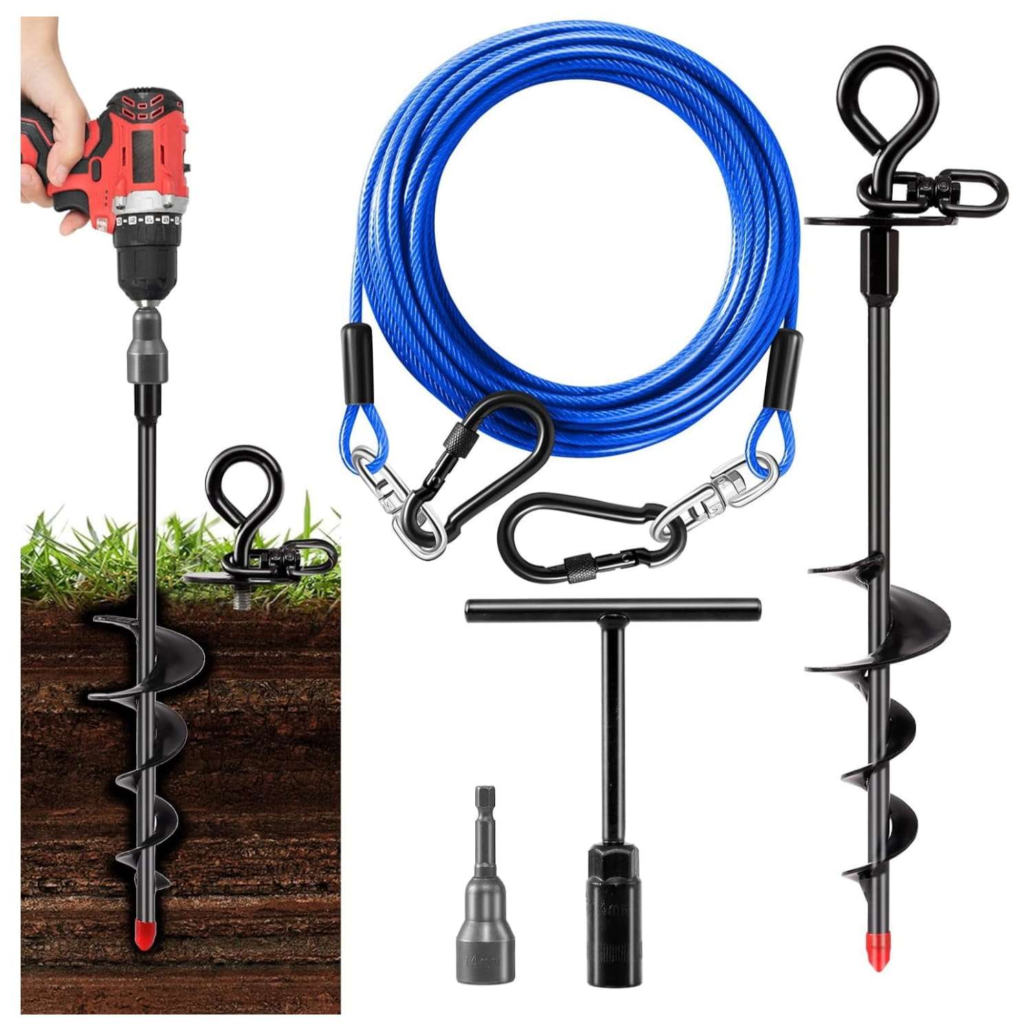 sistema amarre perros exterior estaca espiral 38 centimetros cable acero 914 centimetros 90 kilos chile