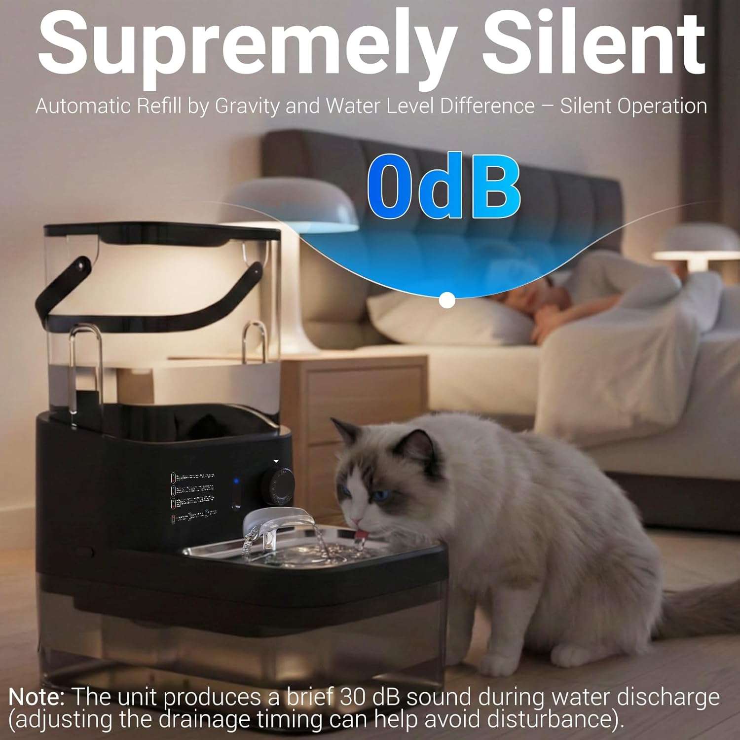 Fuente de agua inalambrica sin filtro de 3 litros con sensor de movimiento y bateria para mascotas