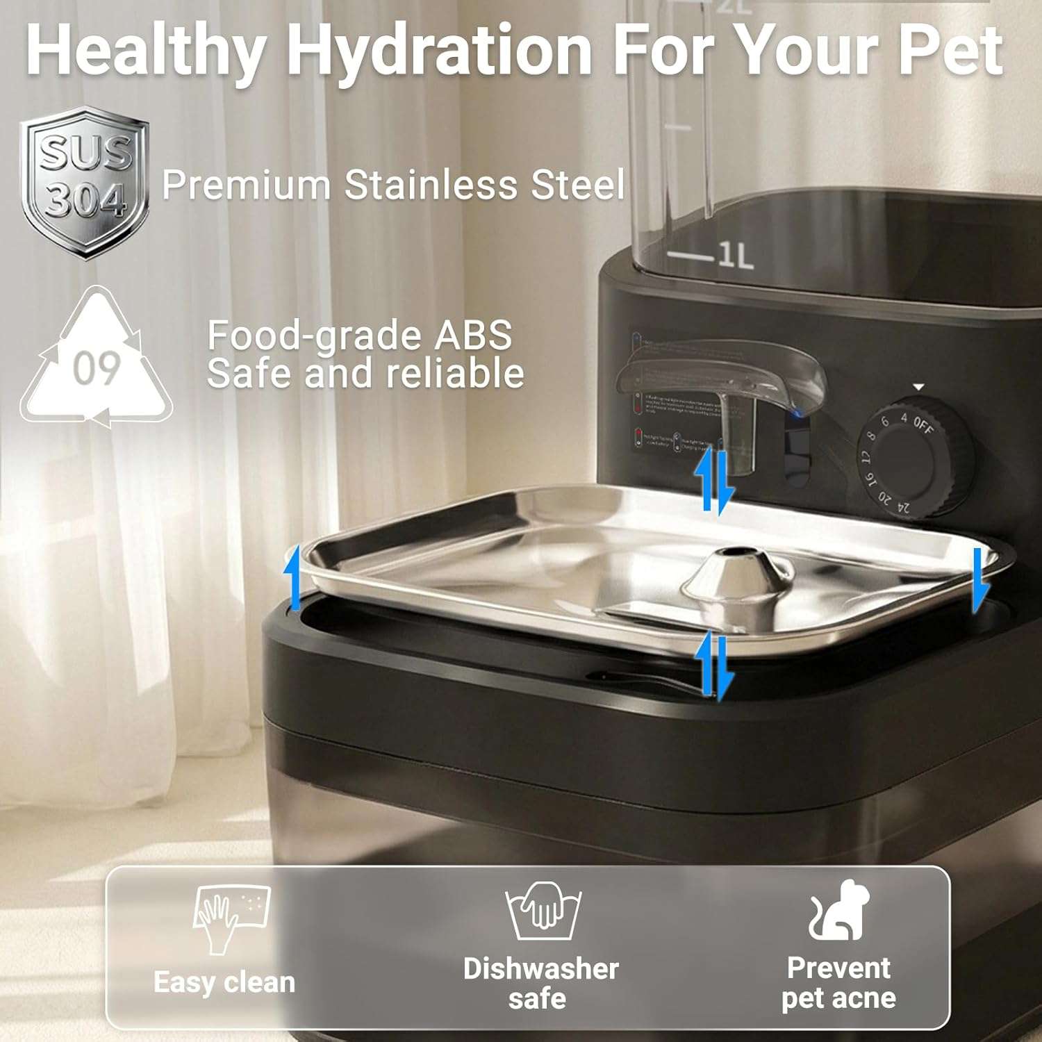 Fuente de agua inalambrica sin filtro de 3 litros con sensor de movimiento y bateria para mascotas