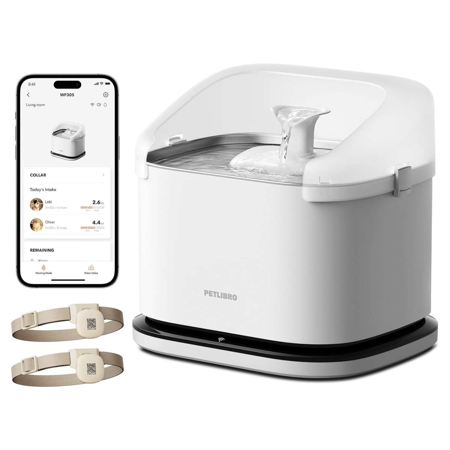 Fuente de agua inteligente de 3 litros con sensor de collar RFID y wifi para mascotas