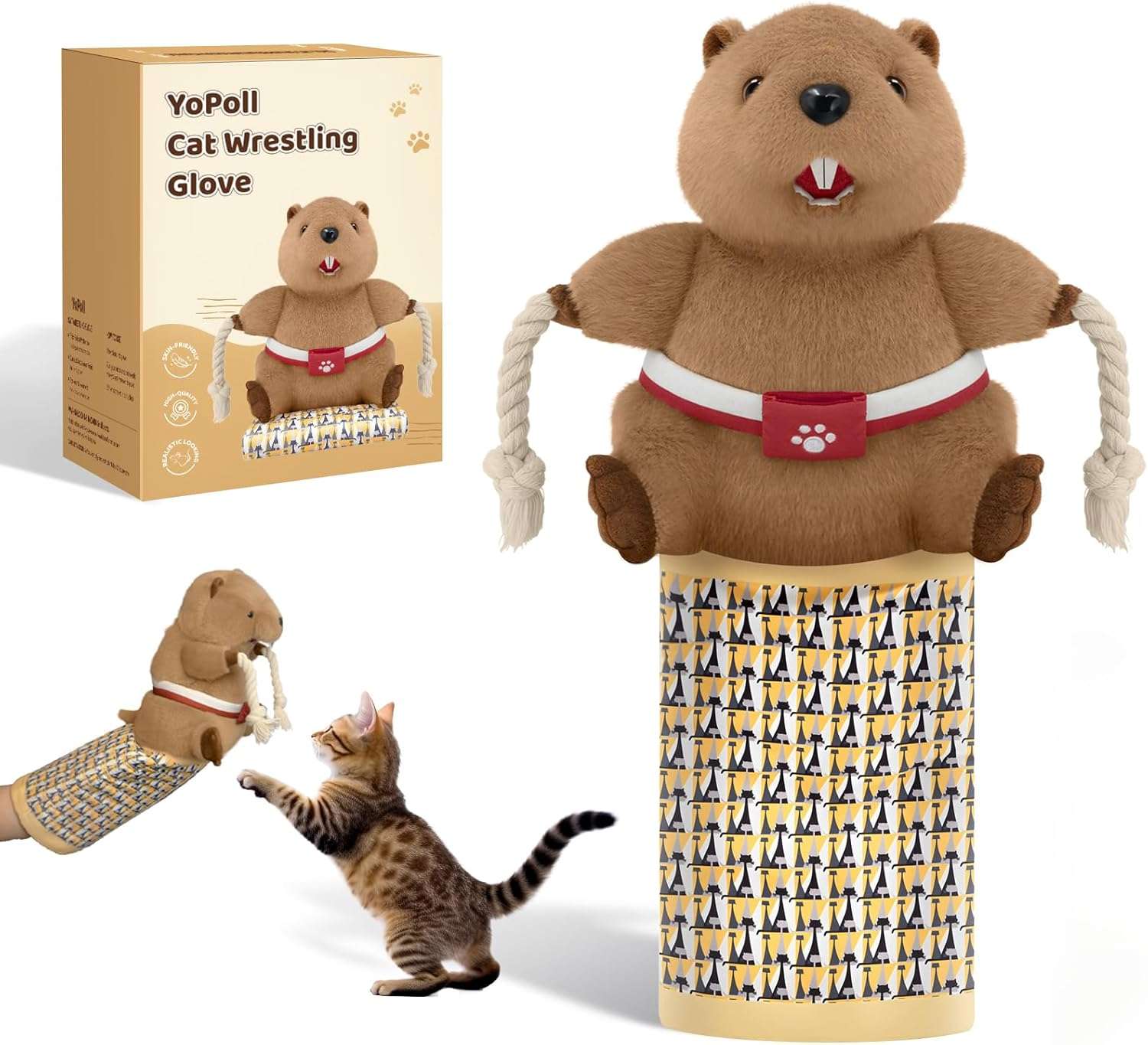 guante protector de lucha para gatos con diseño de marioneta y acolchado resistente para juego interactivo