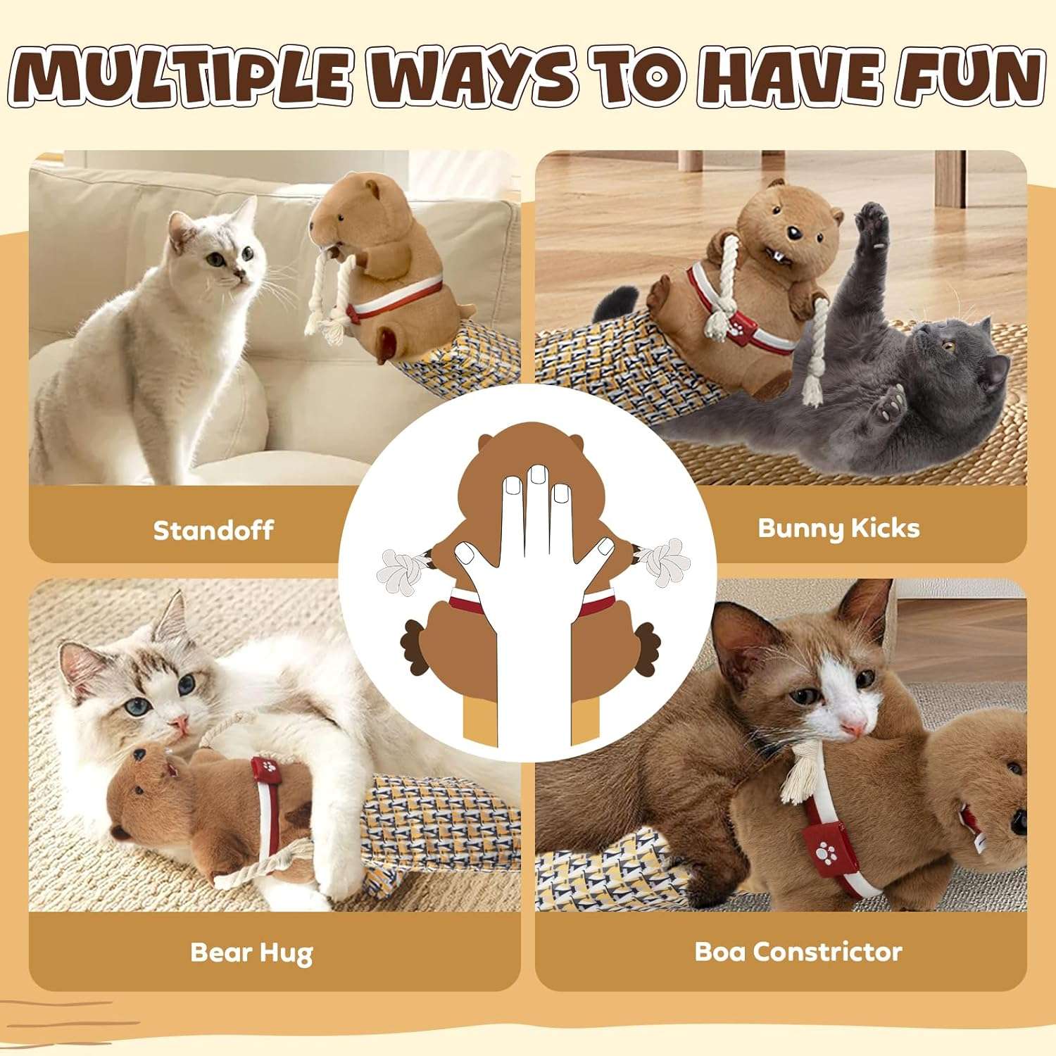 guante protector de lucha para gatos con diseño de marioneta y acolchado resistente para juego interactivo