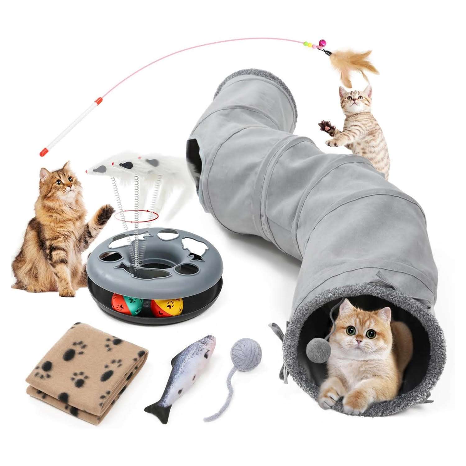 tunel interactivo gatos pista bolas 117 centimetros plegable forma s ideal para interior en chile