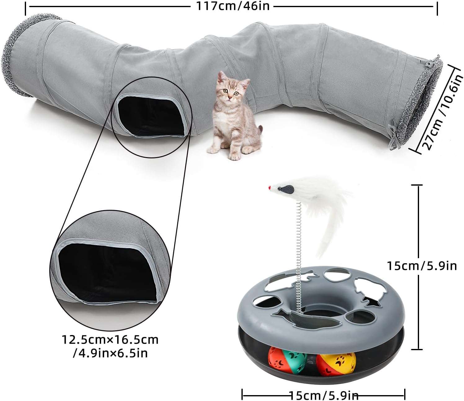 tunel interactivo gatos pista bolas 117 centimetros plegable forma s ideal para interior en chile