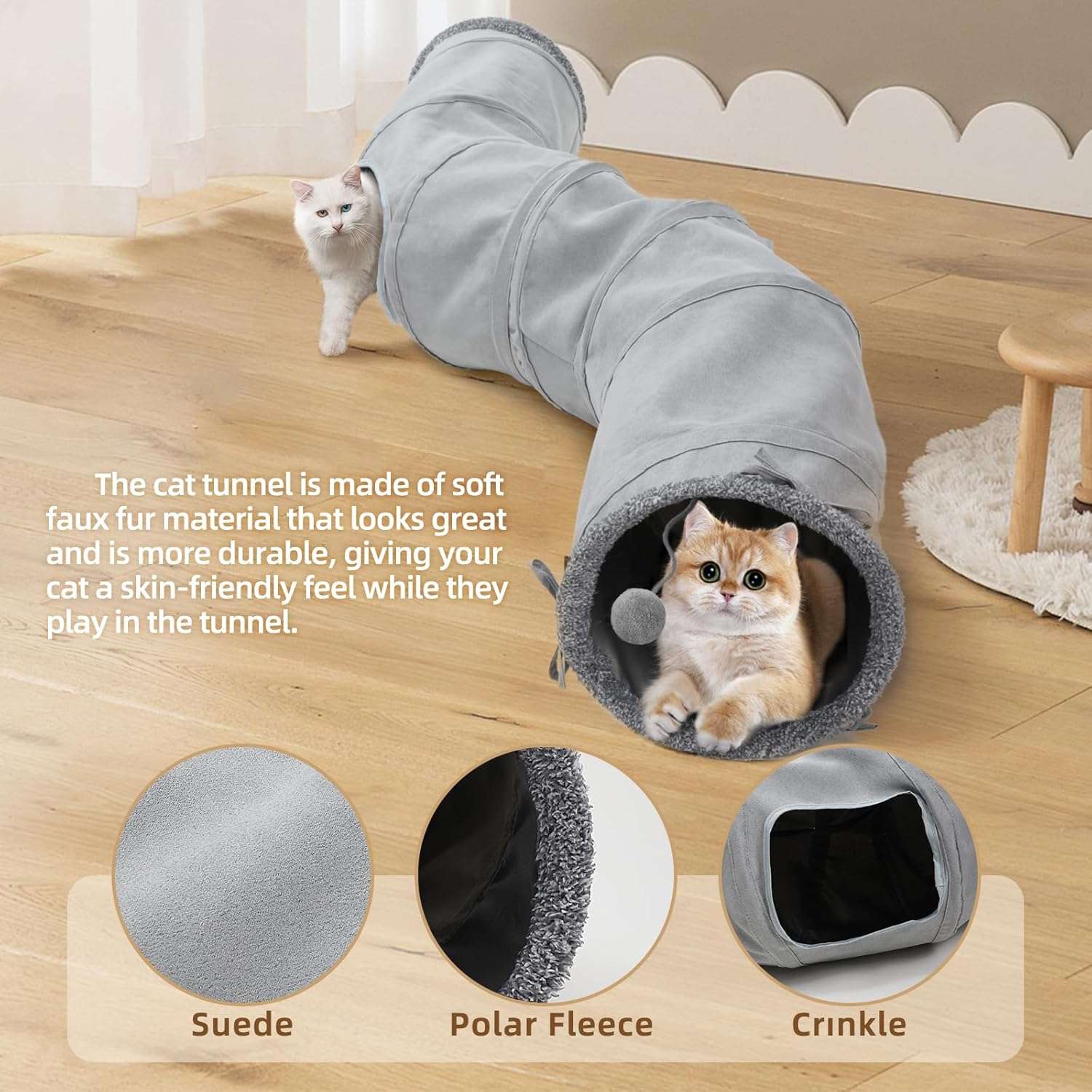 tunel interactivo gatos pista bolas 117 centimetros plegable forma s ideal para interior en chile