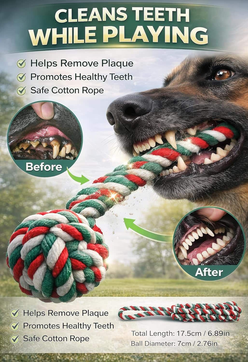 juguete de cuerda elástica colgante para perros en árbol, sistema de tira y afloja resistente para exteriores