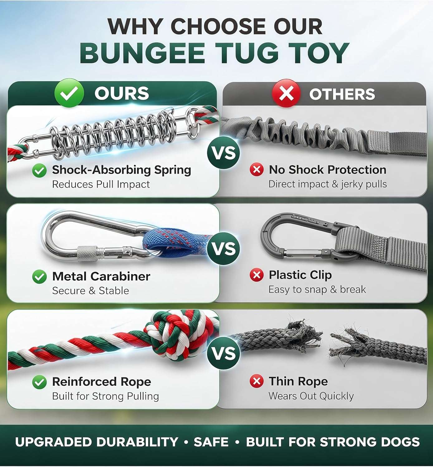 juguete de cuerda elástica colgante para perros en árbol, sistema de tira y afloja resistente para exteriores