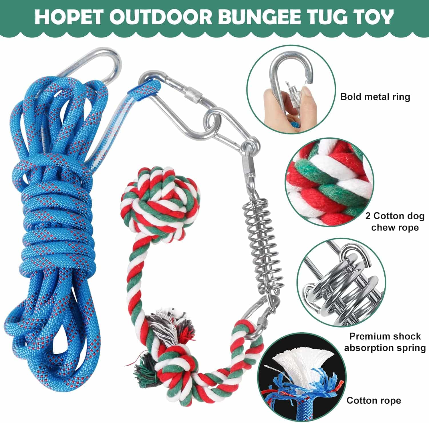 juguete de cuerda elástica colgante para perros en árbol, sistema de tira y afloja resistente para exteriores