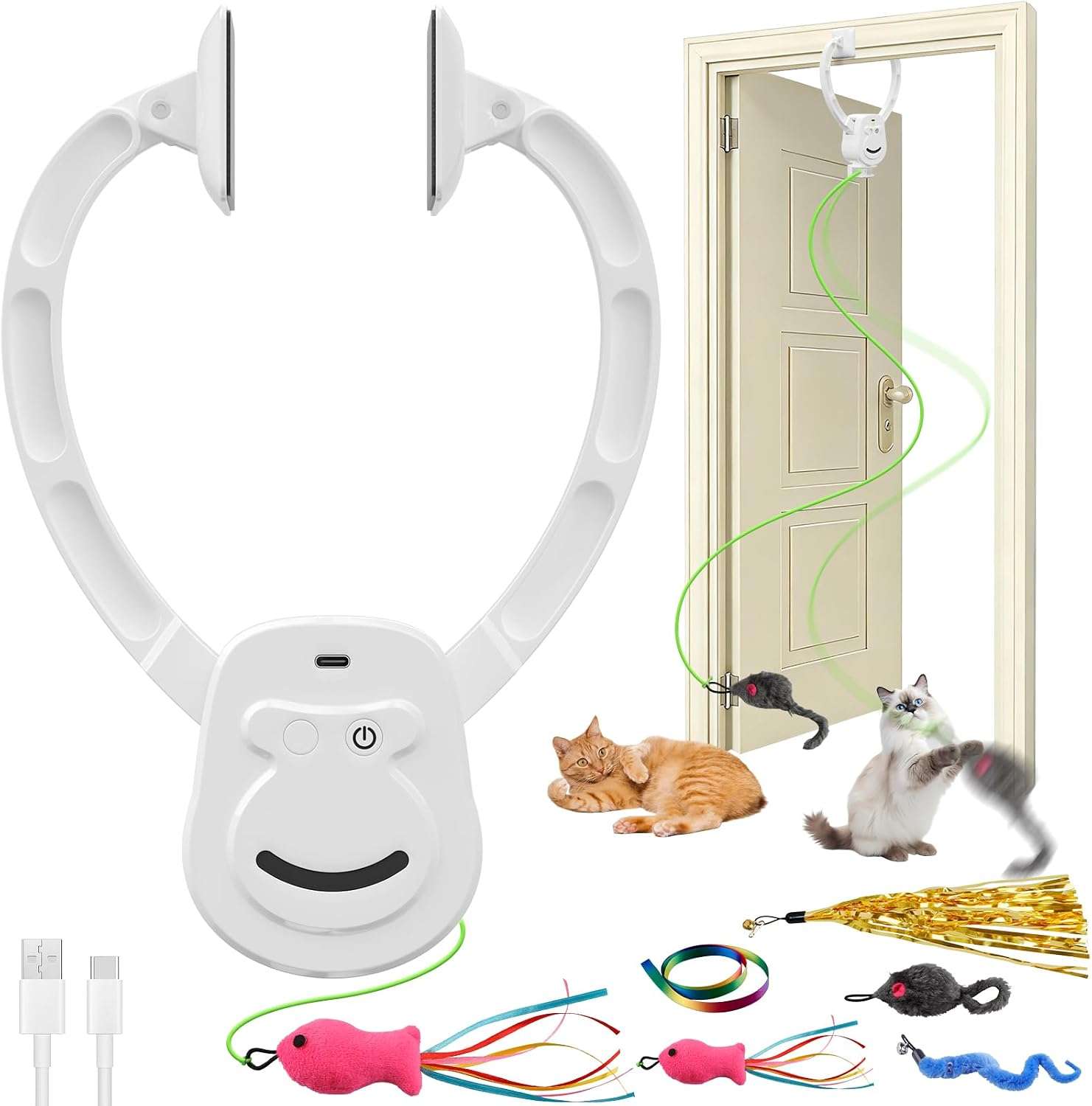 juguete interactivo colgante automático para gatos con rotación de 360 grados y cuerda elástica