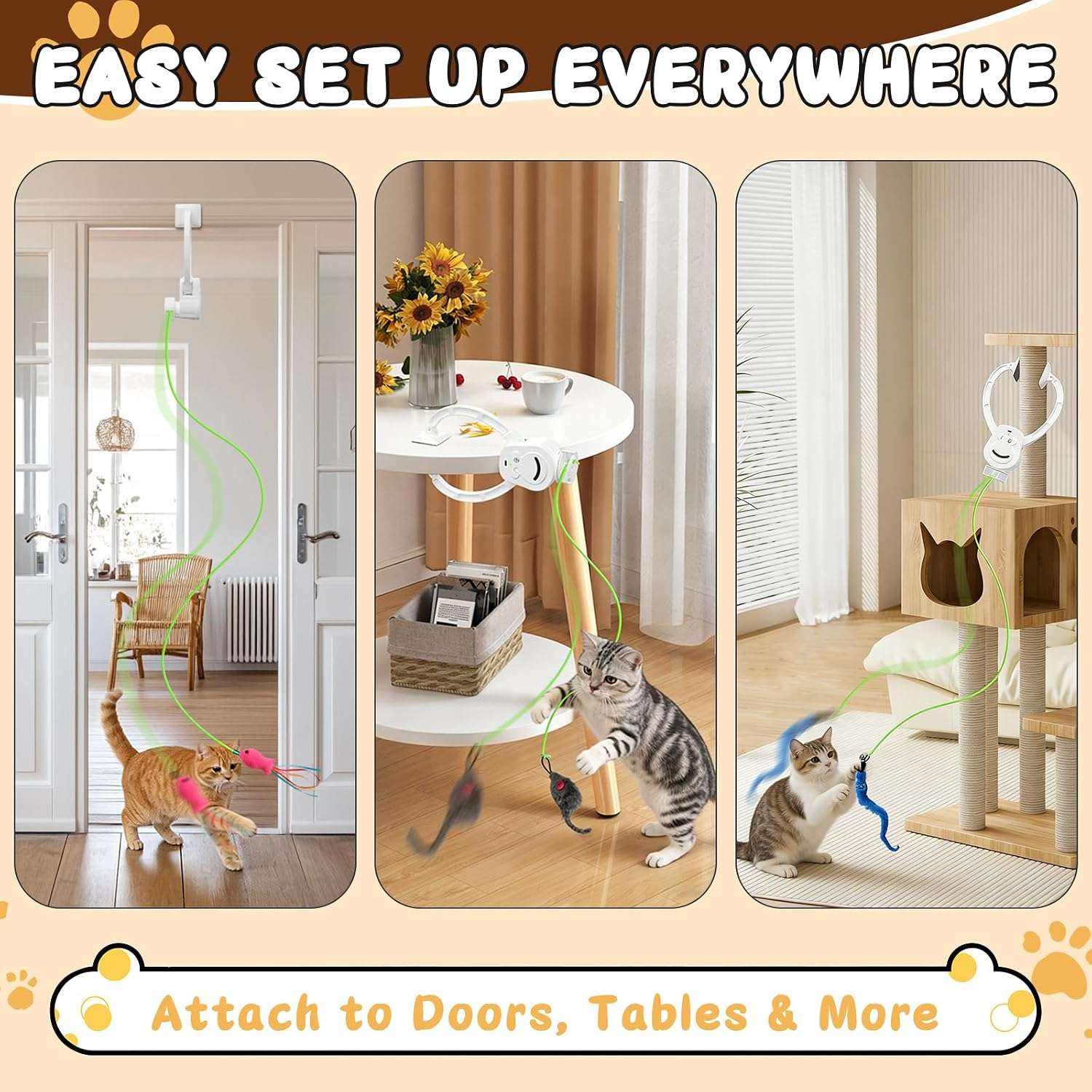 juguete interactivo colgante automático para gatos con rotación de 360 grados y cuerda elástica