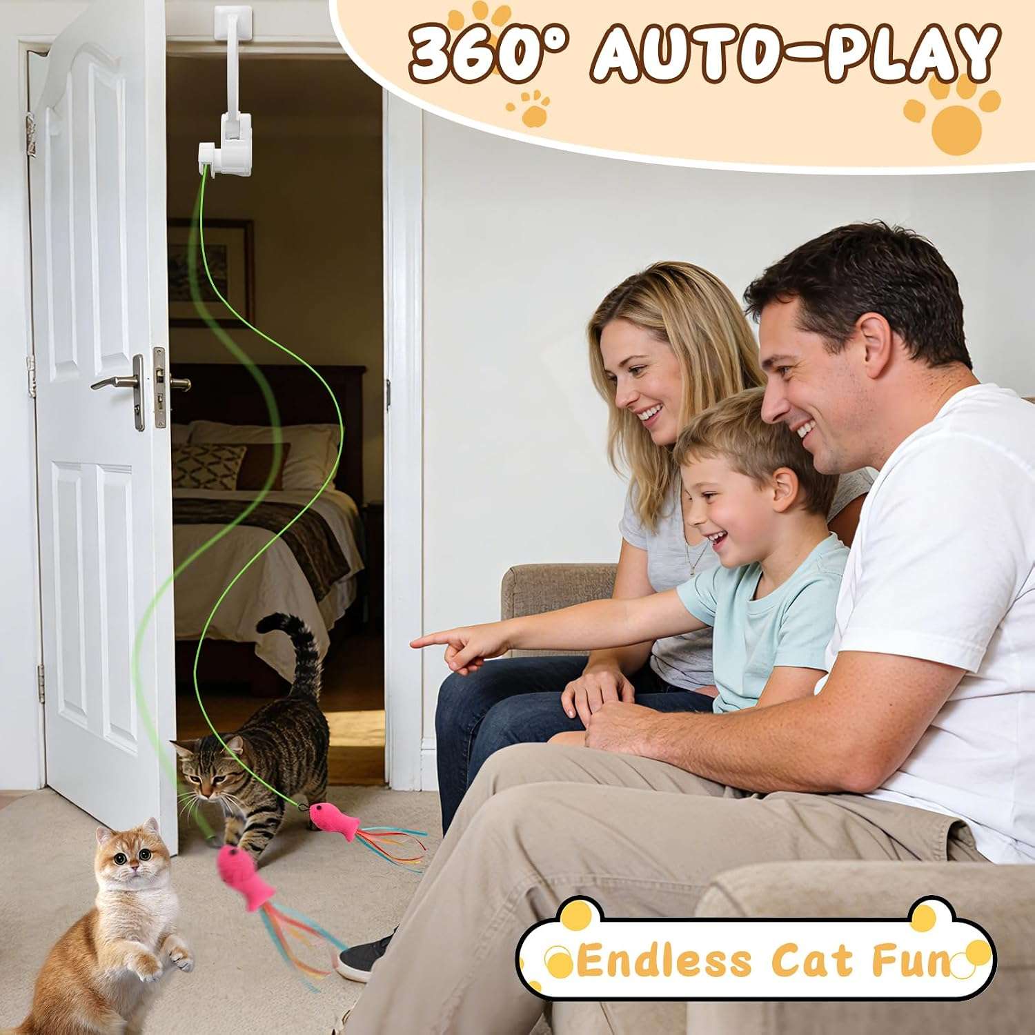 juguete interactivo colgante automático para gatos con rotación de 360 grados y cuerda elástica