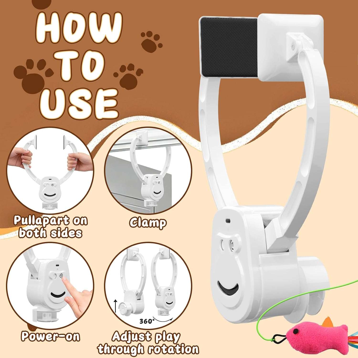 juguete interactivo colgante automático para gatos con rotación de 360 grados y cuerda elástica