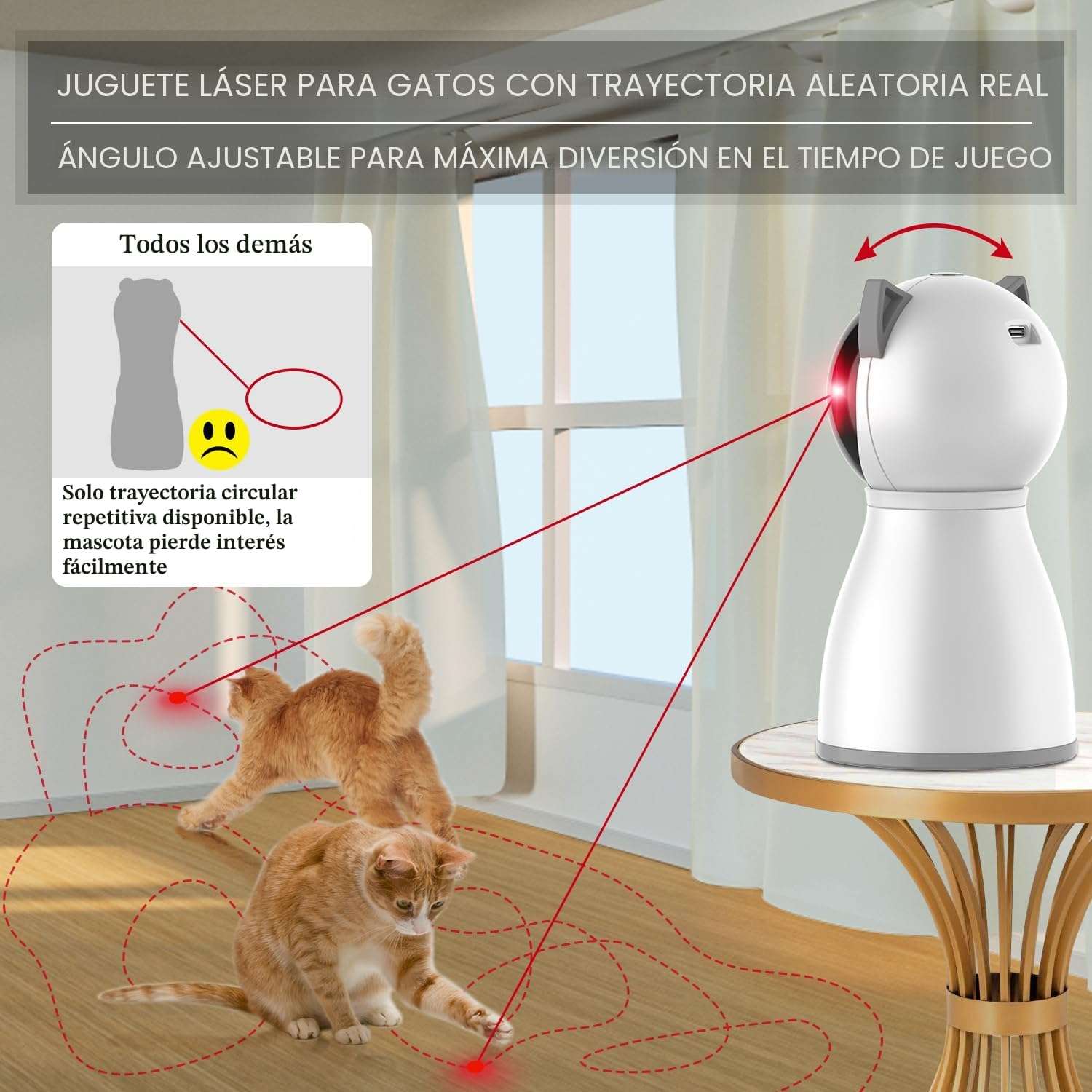 juguete láser automático y recargable para gatos con trayectoria aleatoria y sensor de movimiento YVE LIFE