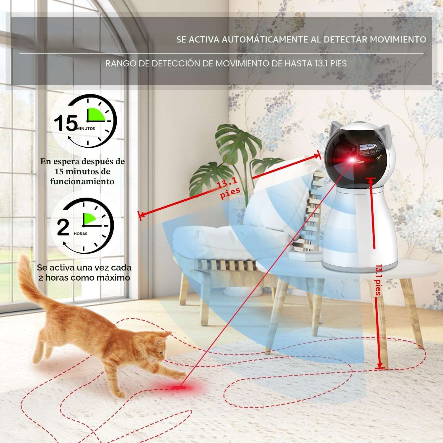 juguete láser automático y recargable para gatos con trayectoria aleatoria y sensor de movimiento YVE LIFE