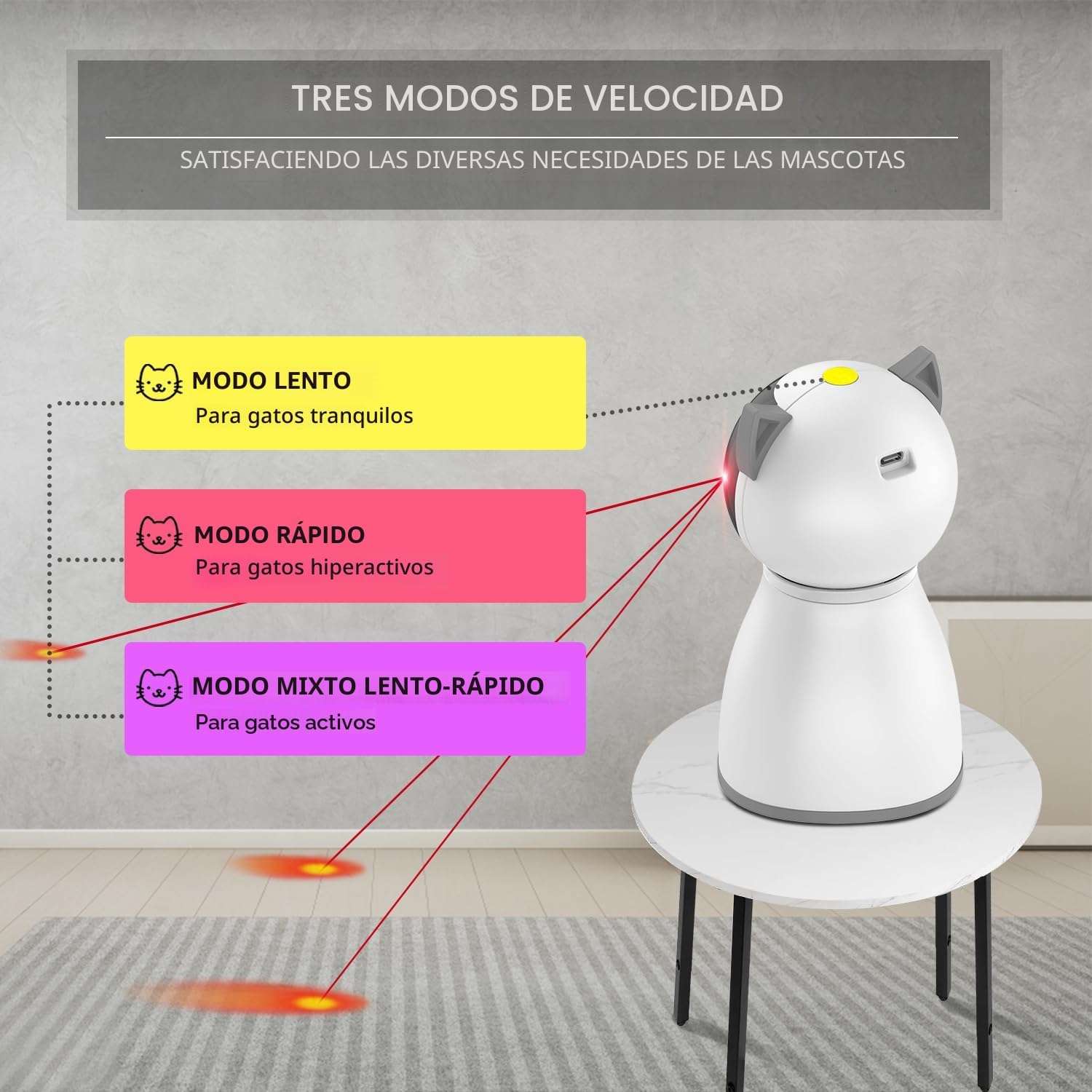 juguete láser automático y recargable para gatos con trayectoria aleatoria y sensor de movimiento YVE LIFE