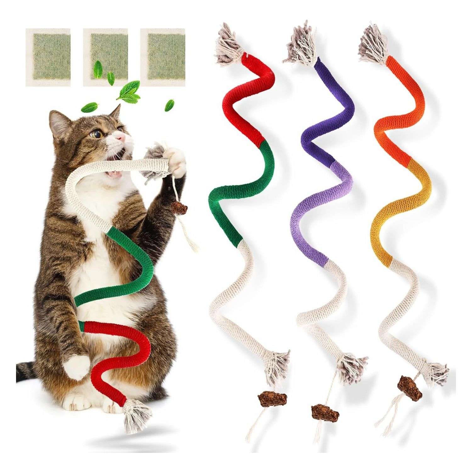 set 3 juguetes gatos cuerda sisal masticable 70 centimetros limpieza dental hierba gatera ideal para interior en chile