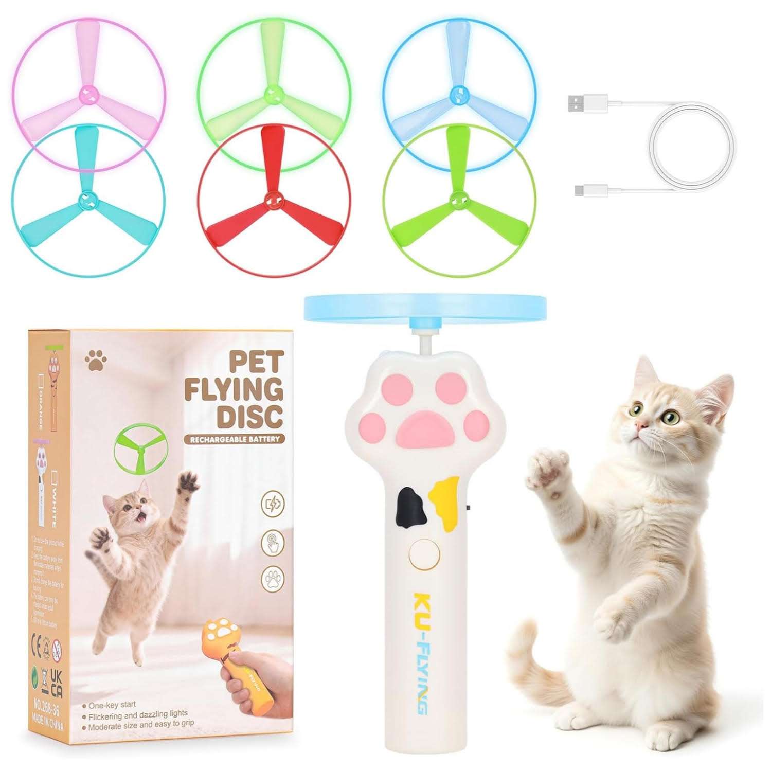 lanzador discos voladores gatos recargable usb 6 discos luz led ideal para interior en chile
