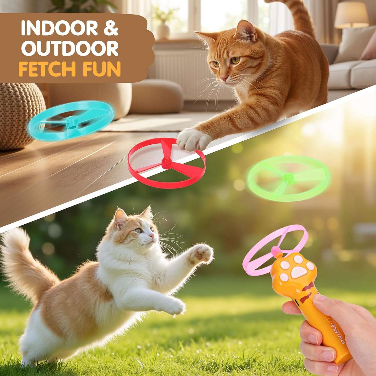 lanzador de disco volador recargable con 6 discos luminosos y clásicos para gatos de interior y exterior