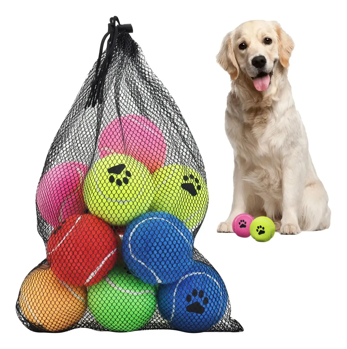 paquete de 12 pelotas de tenis de colores para perros con rebote controlado y bolsa de malla ideal para chile