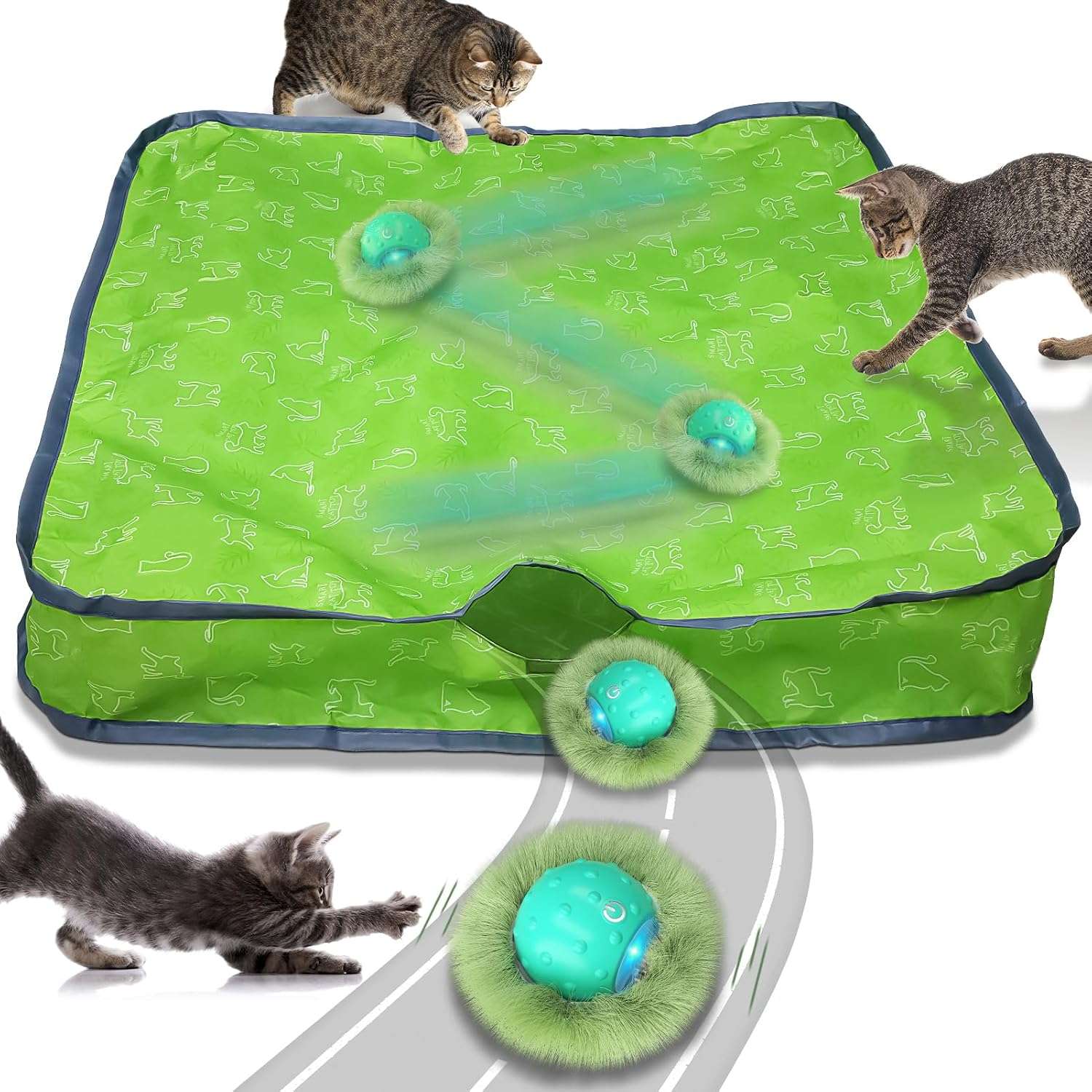 pelota interactiva automática con sensor de movimiento, sonido de pájaro y bolsa de juego para gatos Waaiio