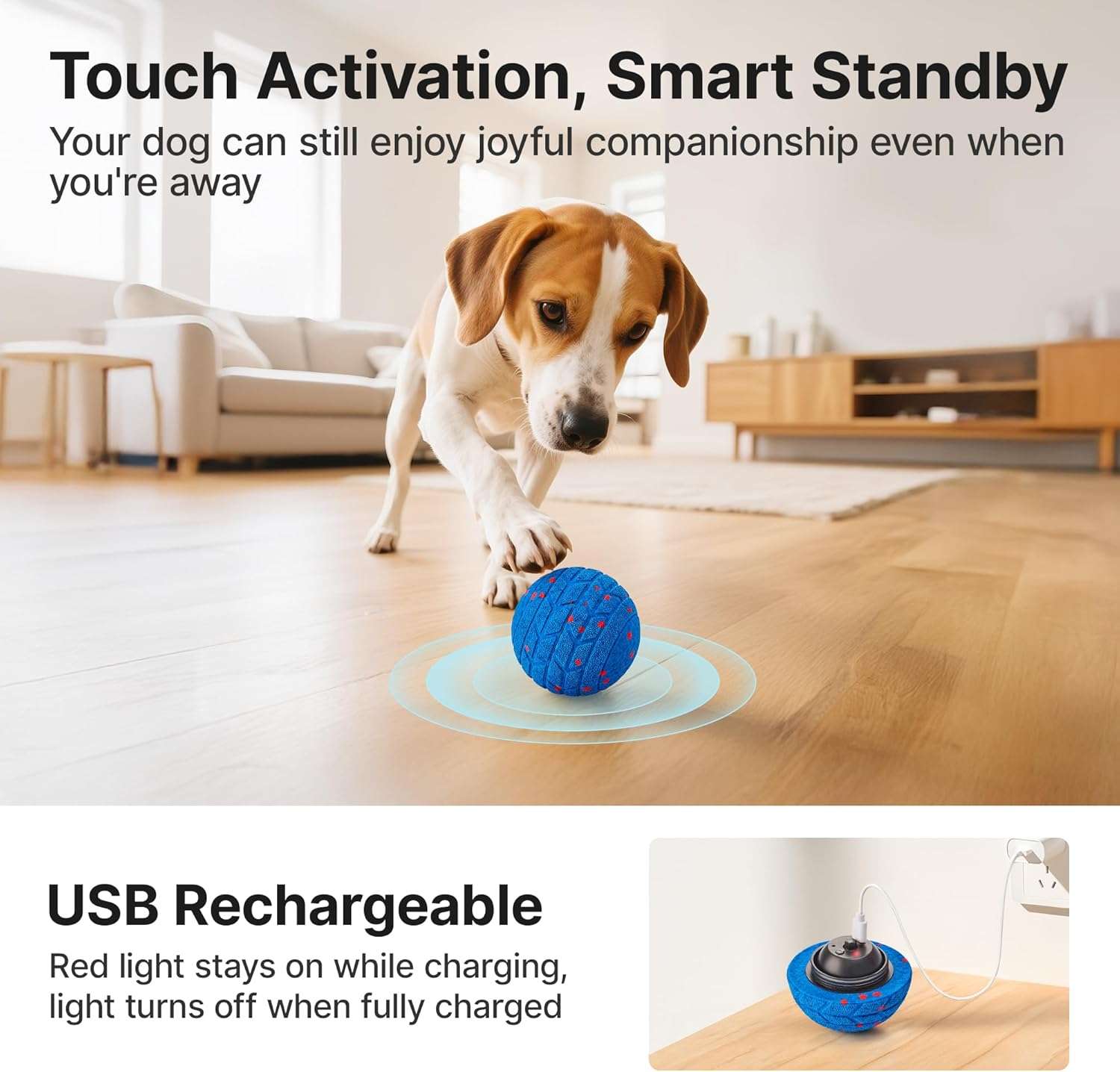 pelota interactiva automatica perros grandes rebote recargable usb 8 centimetros resistente chile