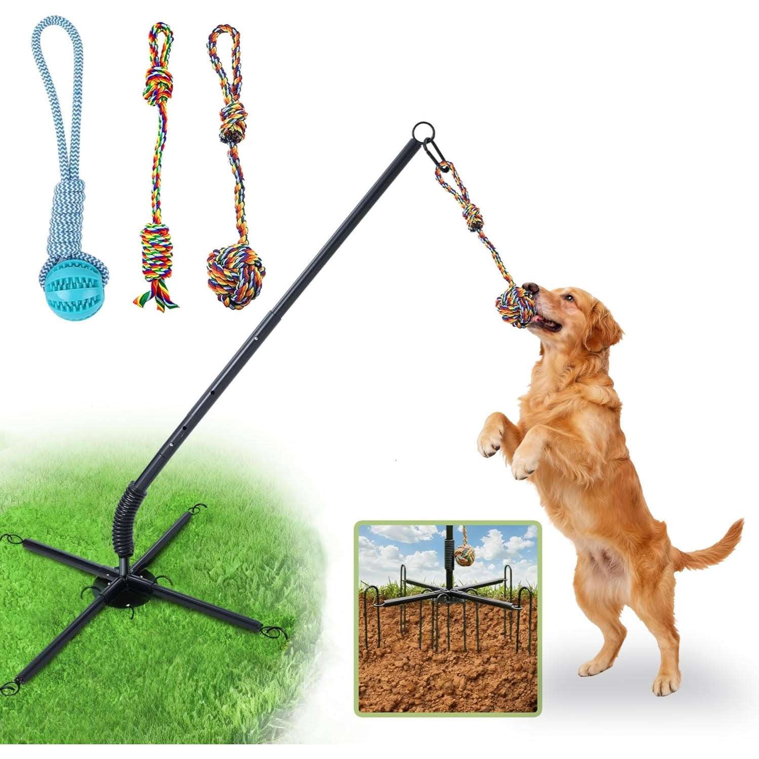 poste interactivo perros tira y afloja exterior 3 cuerdas ajustable 114 centimetros ideal para patios en chile