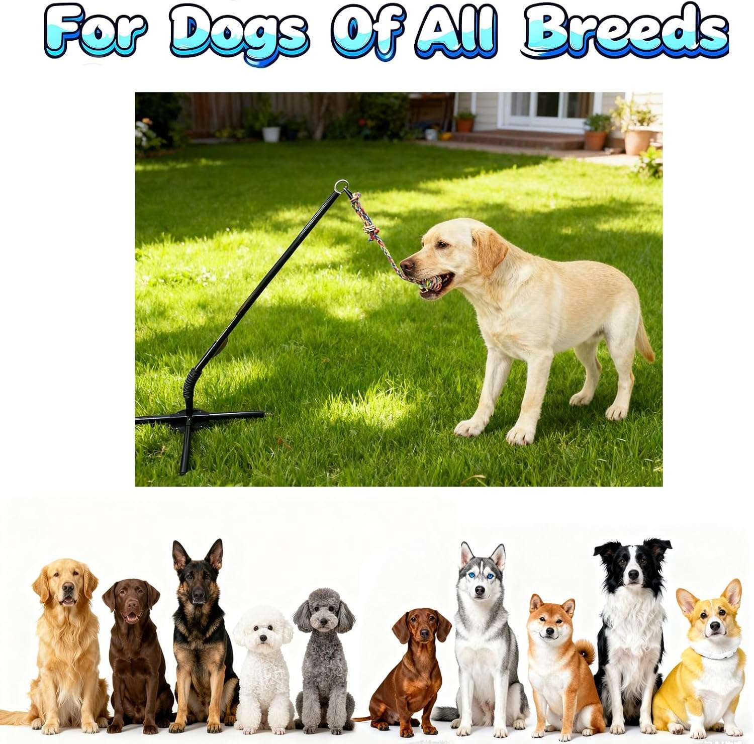 poste interactivo perros tira y afloja exterior 3 cuerdas ajustable 114 centimetros ideal para patios en chile