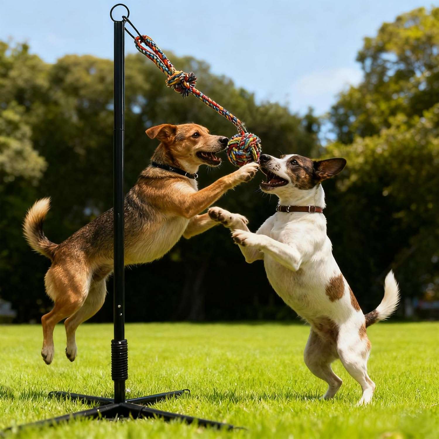 poste interactivo perros tira y afloja exterior 3 cuerdas ajustable 114 centimetros ideal para patios en chile