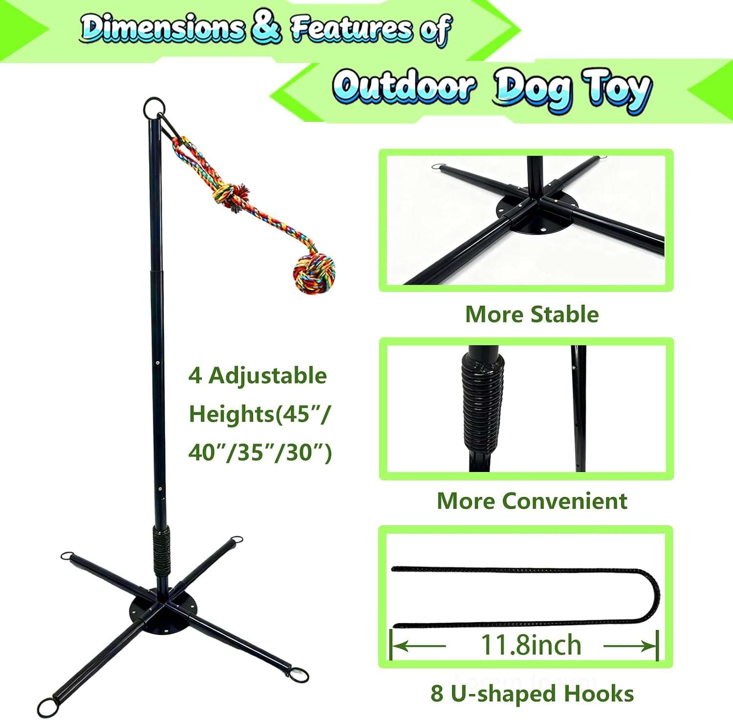 poste interactivo perros tira y afloja exterior 3 cuerdas ajustable 114 centimetros ideal para patios en chile