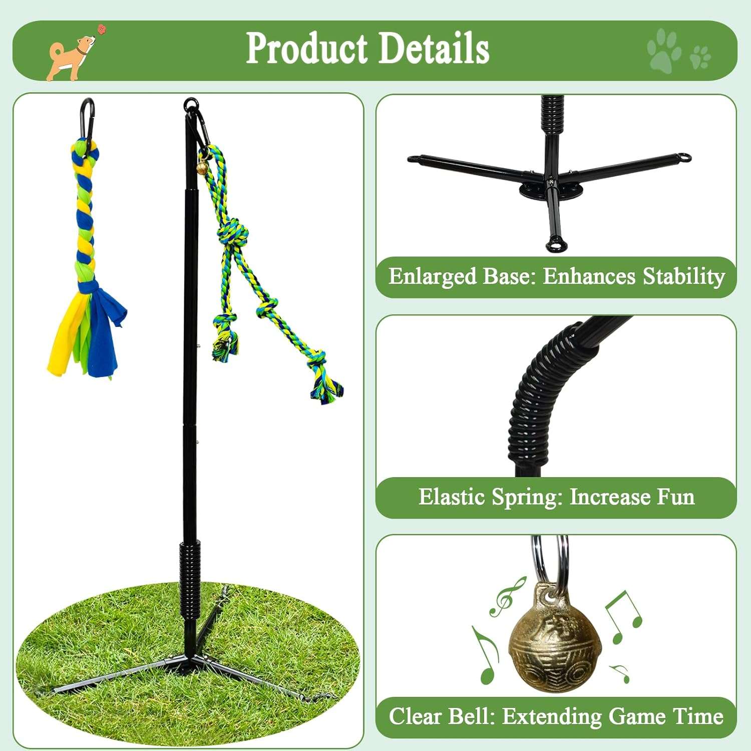 poste interactivo perros tira y afloja exterior triple anclaje campanas 27 kilos ideal para patios en chile