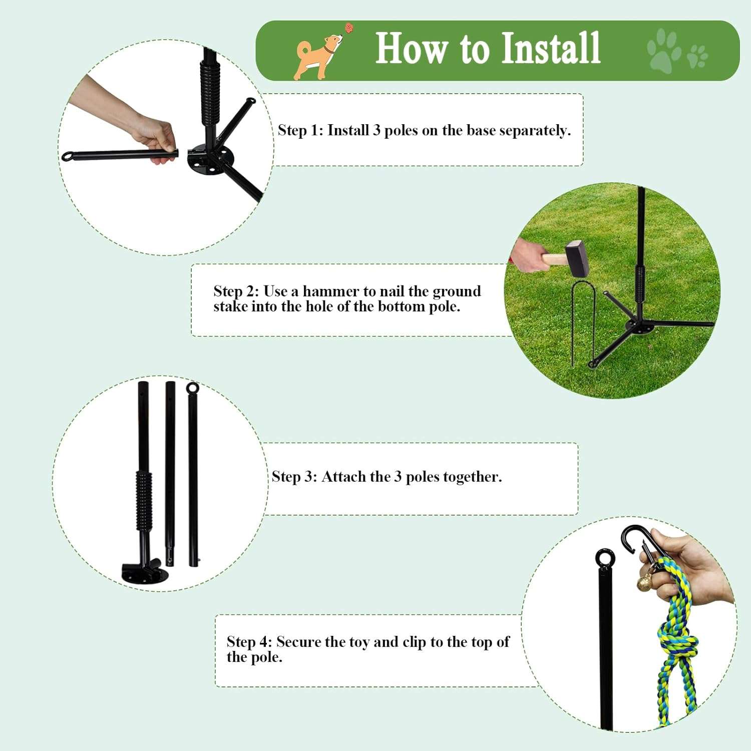 poste interactivo perros tira y afloja exterior triple anclaje campanas 27 kilos ideal para patios en chile