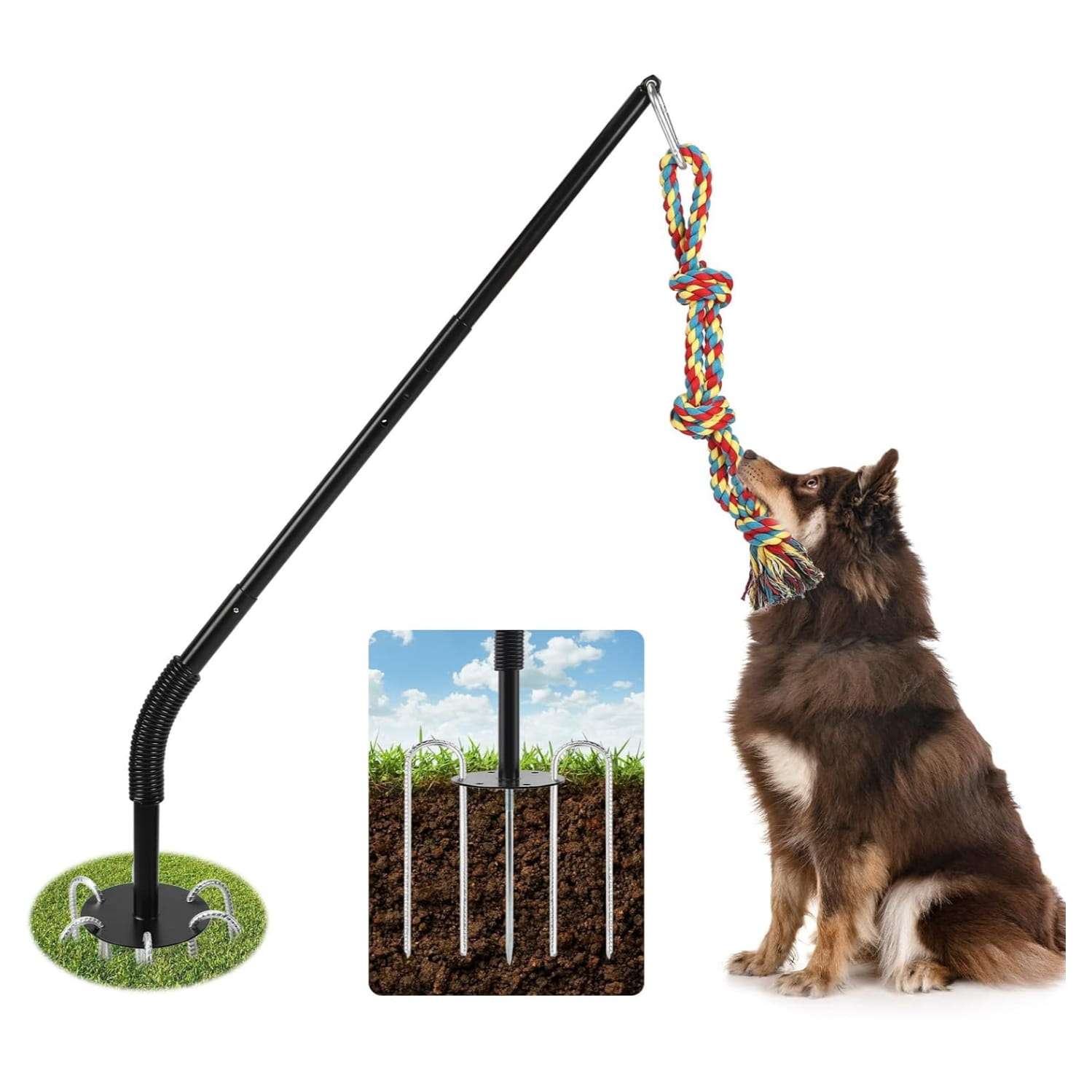 poste interactivo metal resistente perros exterior tira y afloja altura ajustable ideal para patios en chile