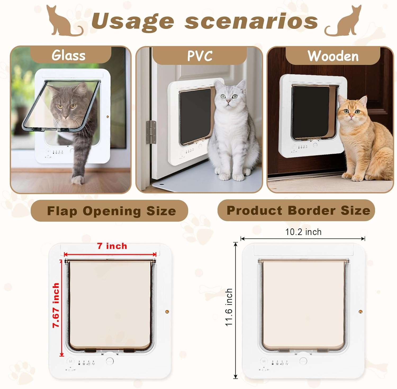 Puerta inteligente rfid de 26 por 29 centimetros con tres llaves de collar para gatos