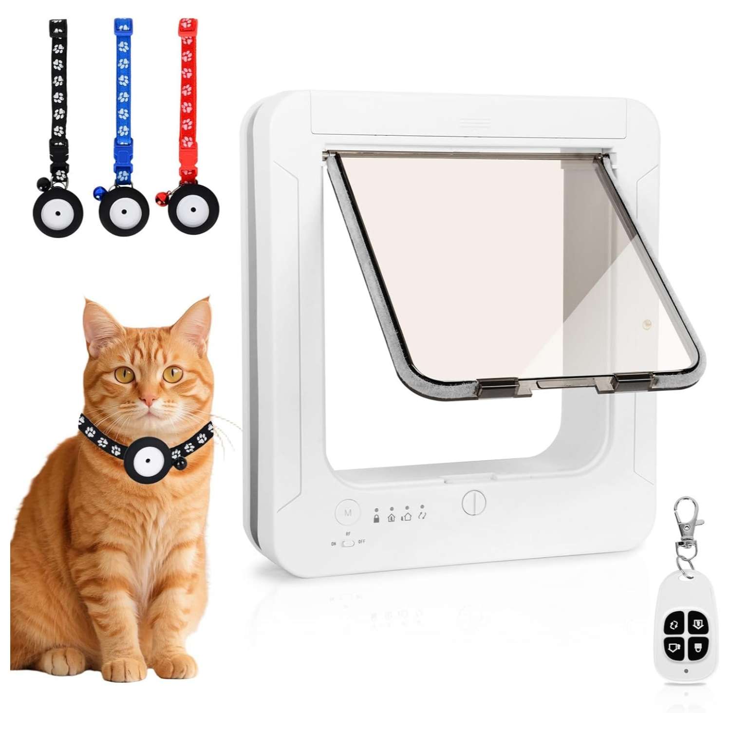 Puerta inteligente rfid de 26 por 29 centimetros con tres llaves de collar para gatos